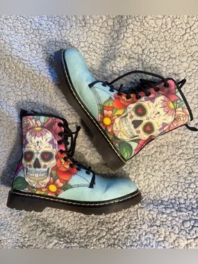 Sugar Skull Canvas Combat Boots - Día de los Muertos Alt/Goth - EU 37, US 6.5